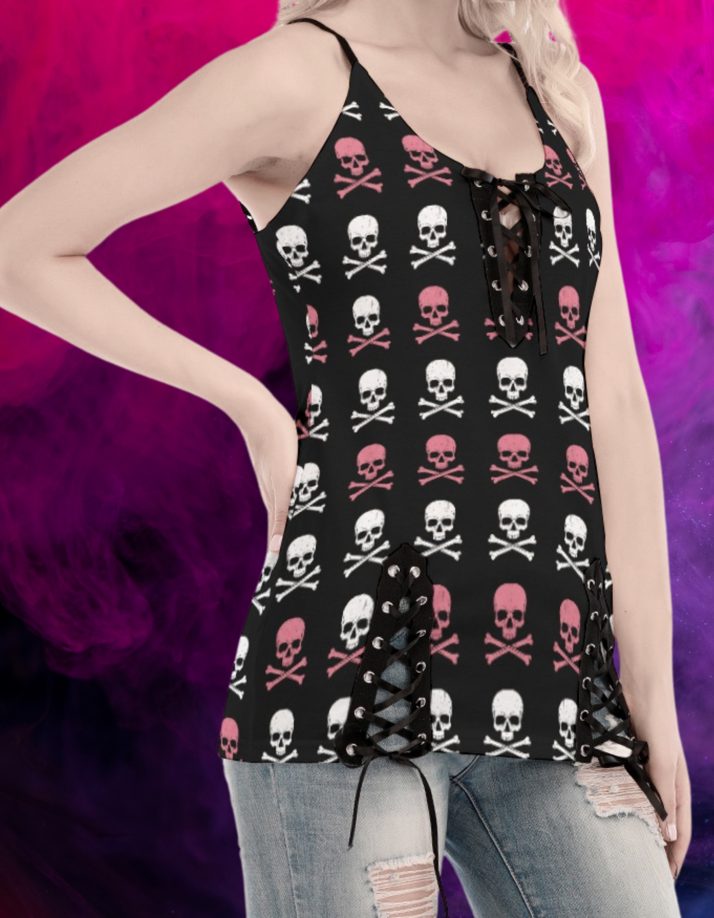 Punkowy kombinezon Pink&White Skulls
