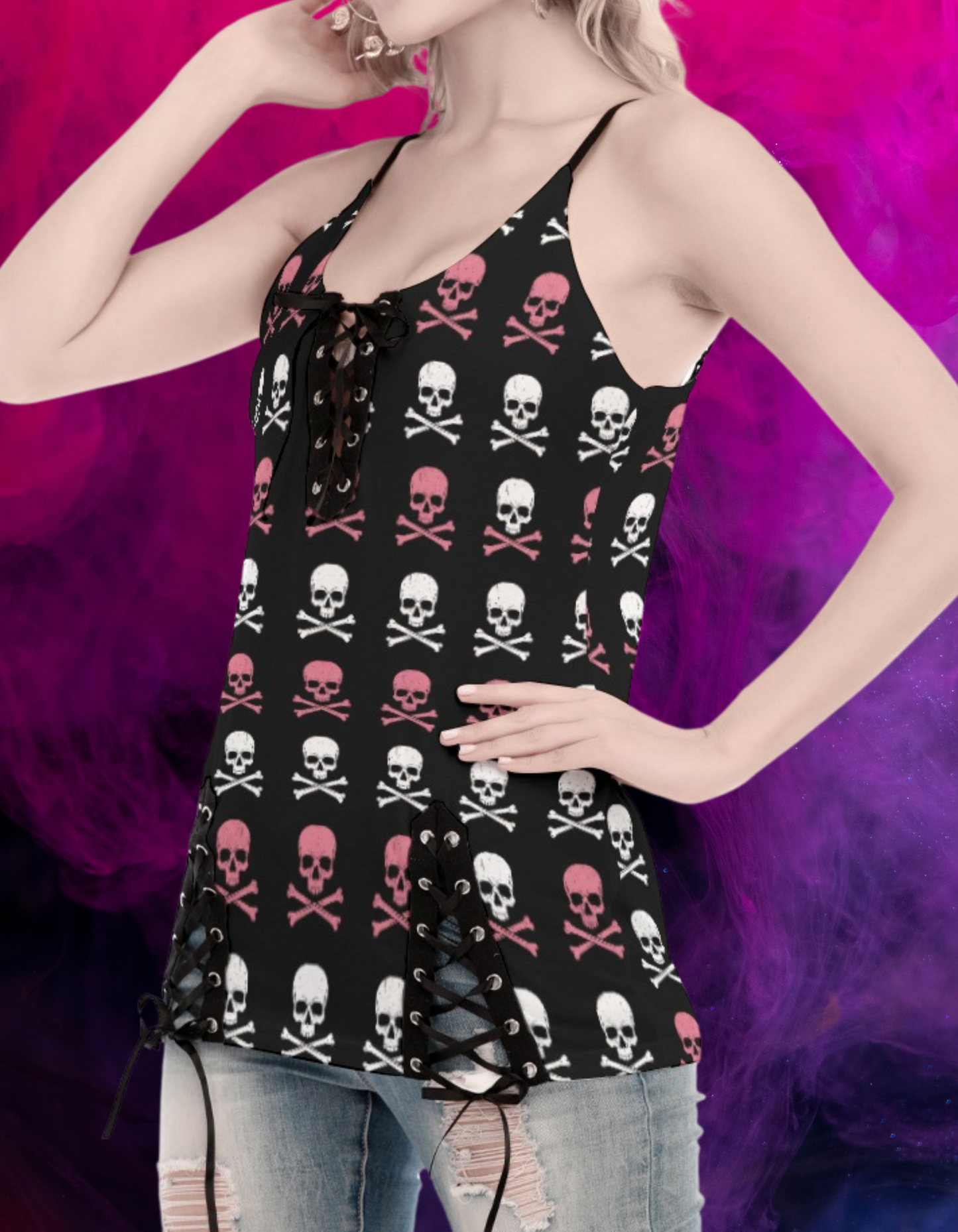 Punkowy kombinezon Pink&White Skulls