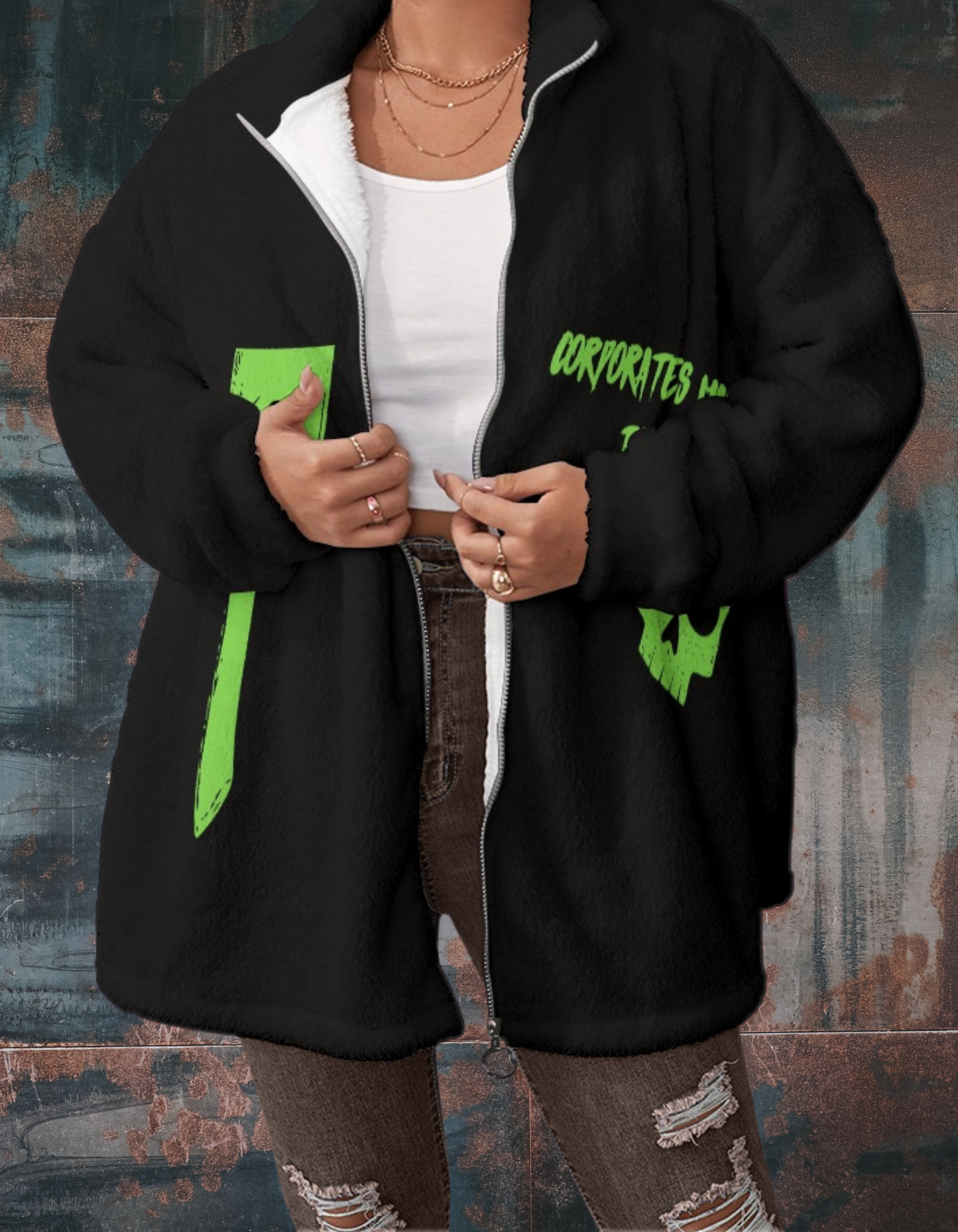 Buntowniczy Polar Punkowy "Corporates Must Die" & "Punk Never Die" – Oversize