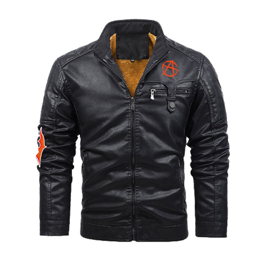 Plus Fleece Decorative Zipper Leather Jacket (DTF)