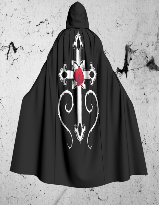 Gotycka peleryna z kapturem Gothic Rose Cross